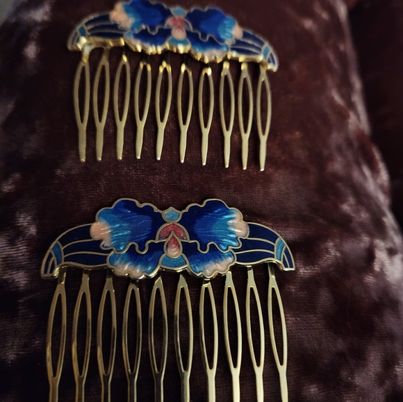 Vintage cloisonne hair combs - Picture 3 of 3
